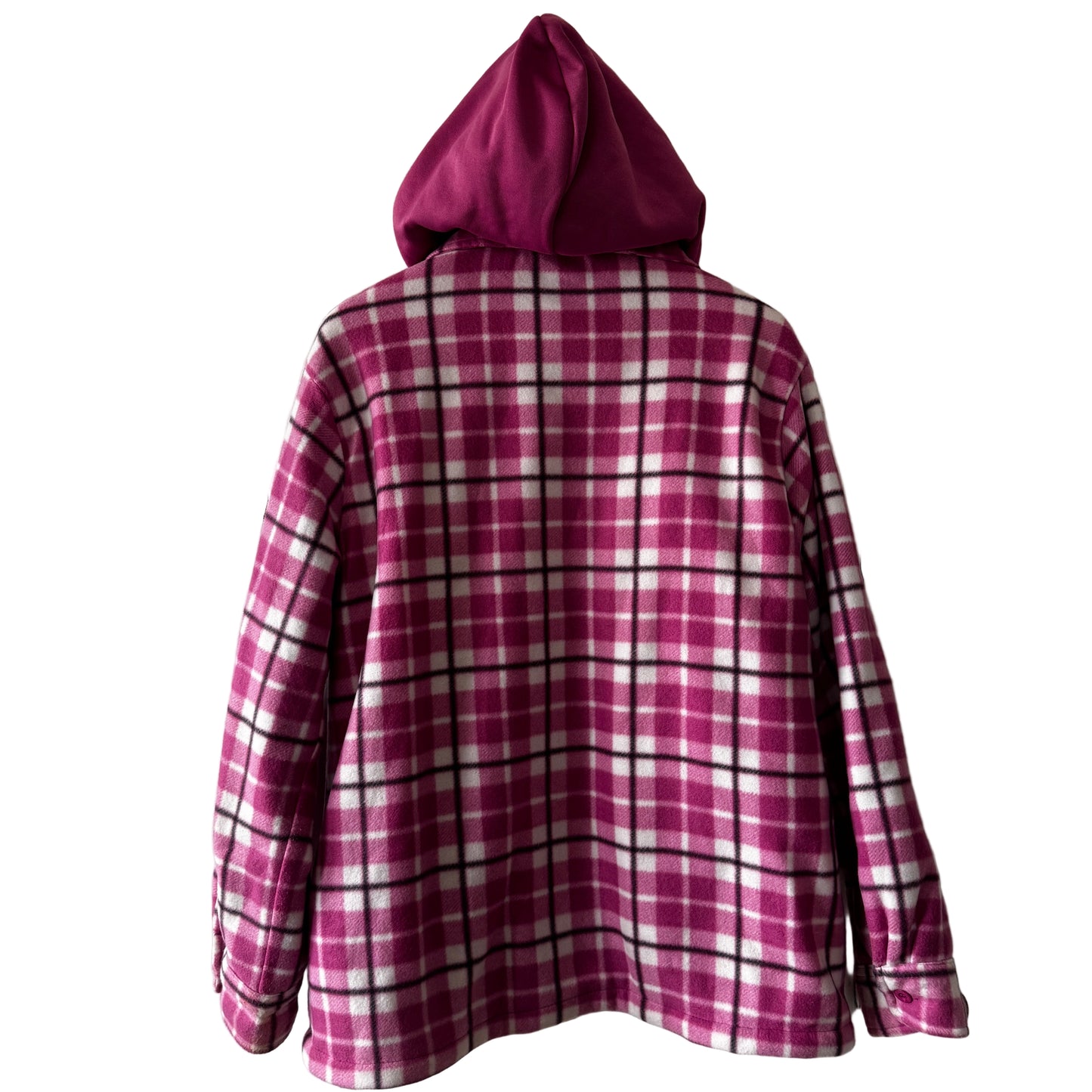 Buffalo Outdoors Pink Plaid Sherpa-Lined Women’s Jacket Hoodie | Retro Cute Grunge 90s Style | Large