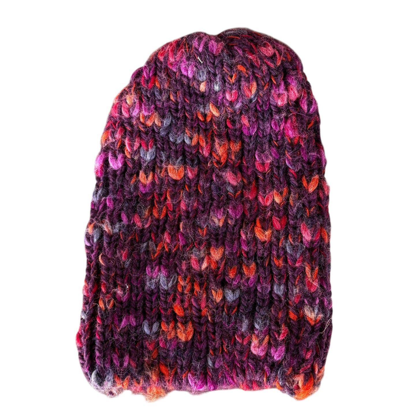 Handmade Chunky Knit Beanie Purple Pink & Orange Speckled Winter Women’s Hat