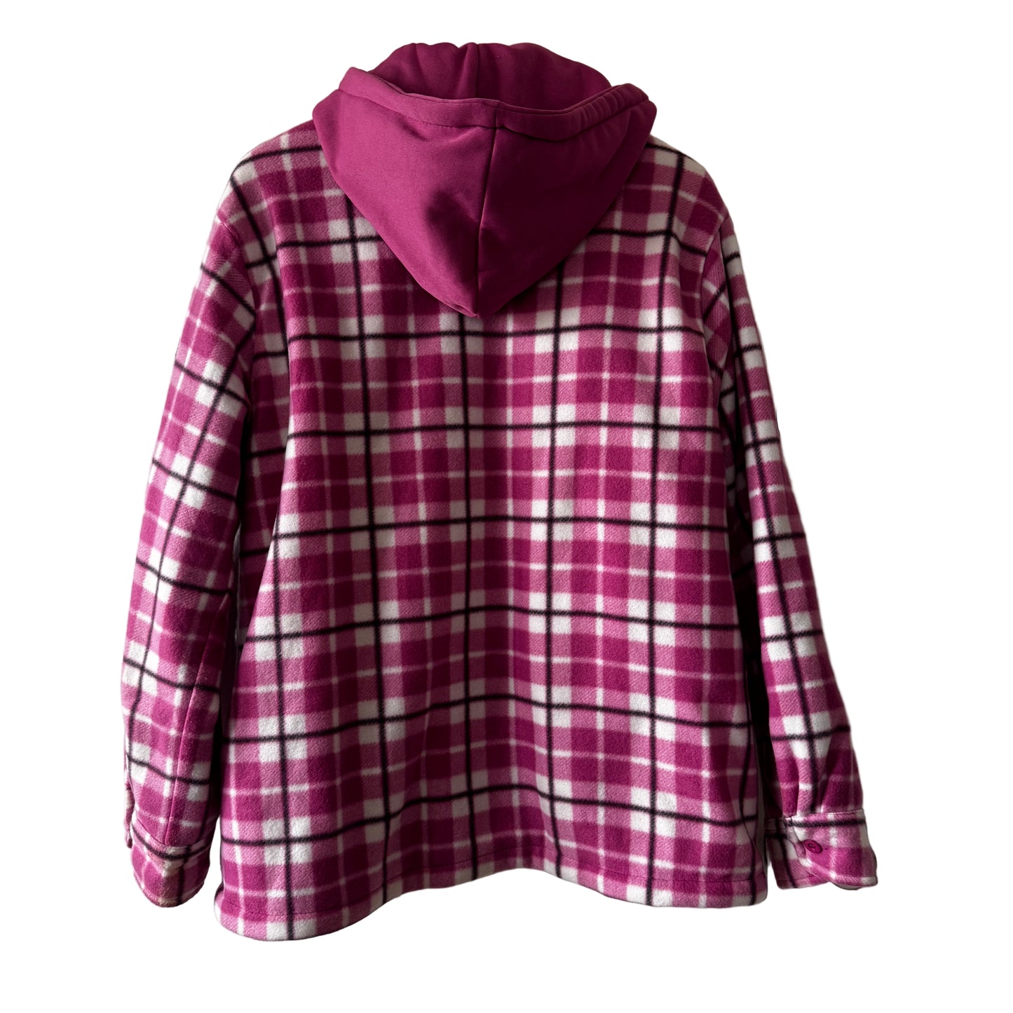 Buffalo Outdoors Pink Plaid Sherpa-Lined Women’s Jacket Hoodie | Retro Cute Grunge 90s Style | Large