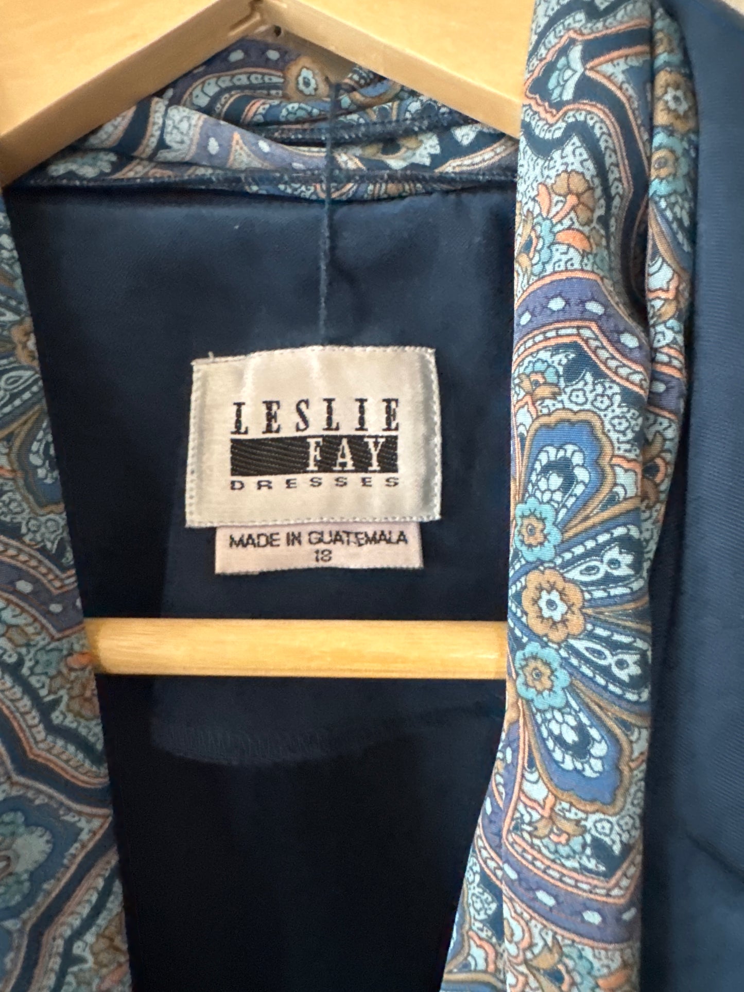 Vintage 1990s Women’s Blazer Leslie Fay with Removable Paisley Scarf | Powder Blue Faux Suede | Size 12 Made in Guatemala