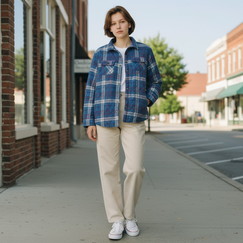 Cherokee Retro Quilted Plaid Flannel Women’s Jacket M | Juinior XL | Blue & Gray Cabincore Shacket