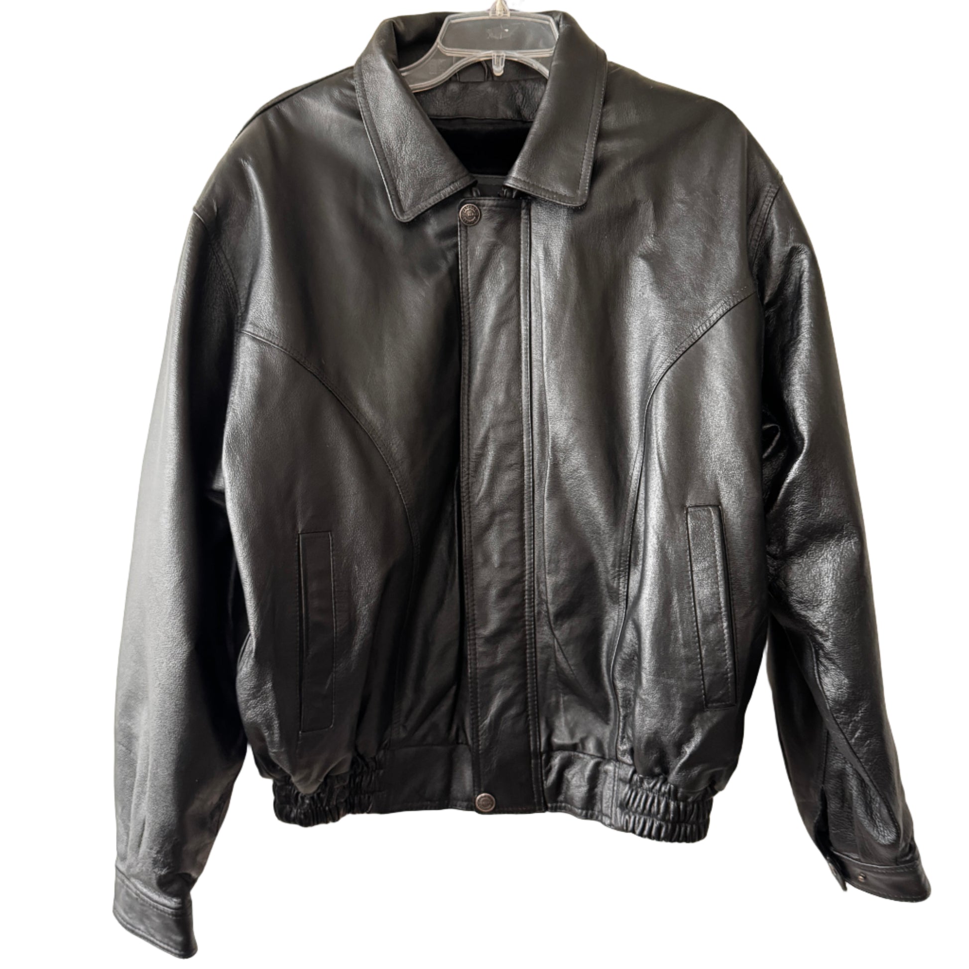 Men’s Black Leather Bomber Jacket Size Small 90’s