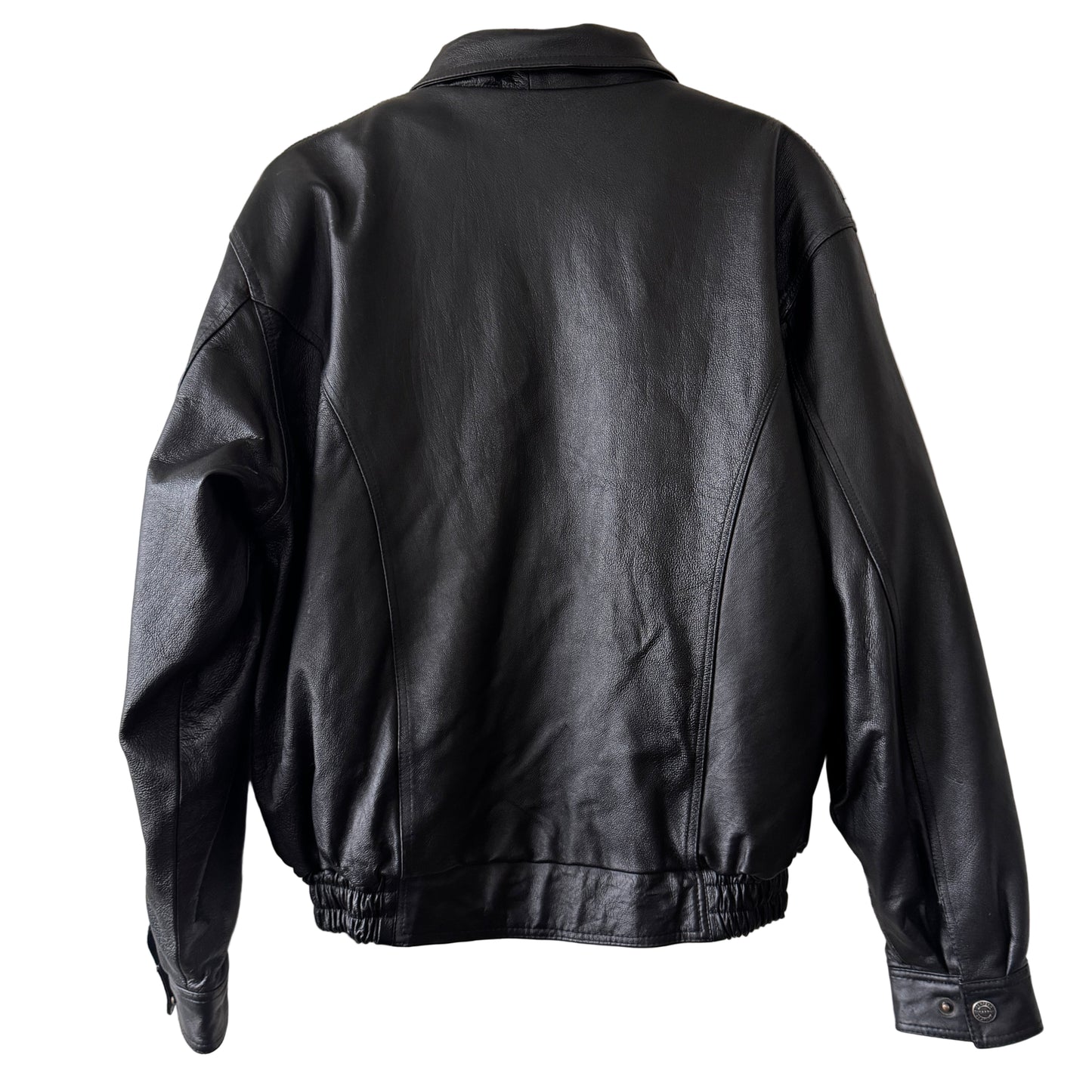 Men’s Black Leather Bomber Jacket Size Small 90’s