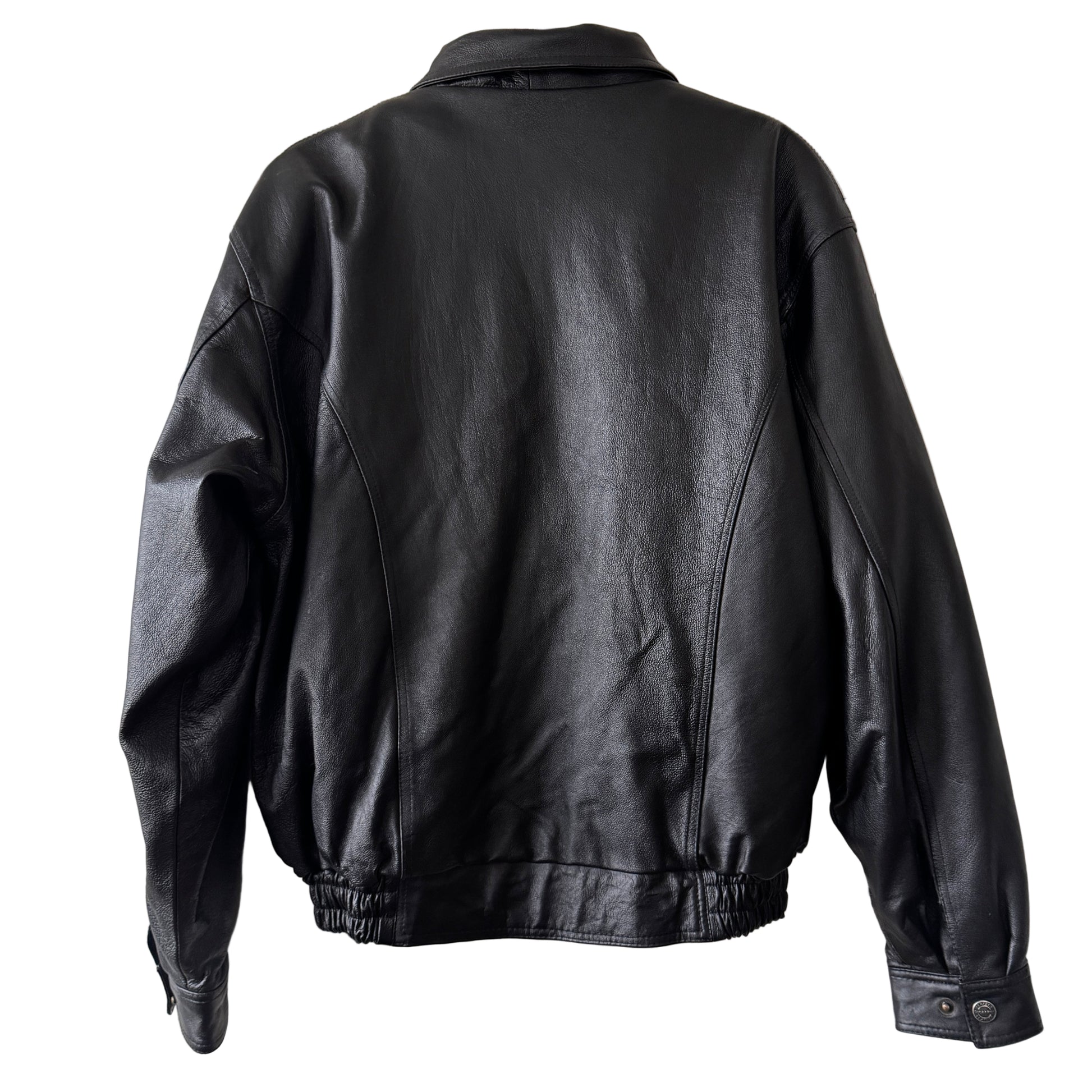 Men’s Black Leather Bomber Jacket Size Small 90’s