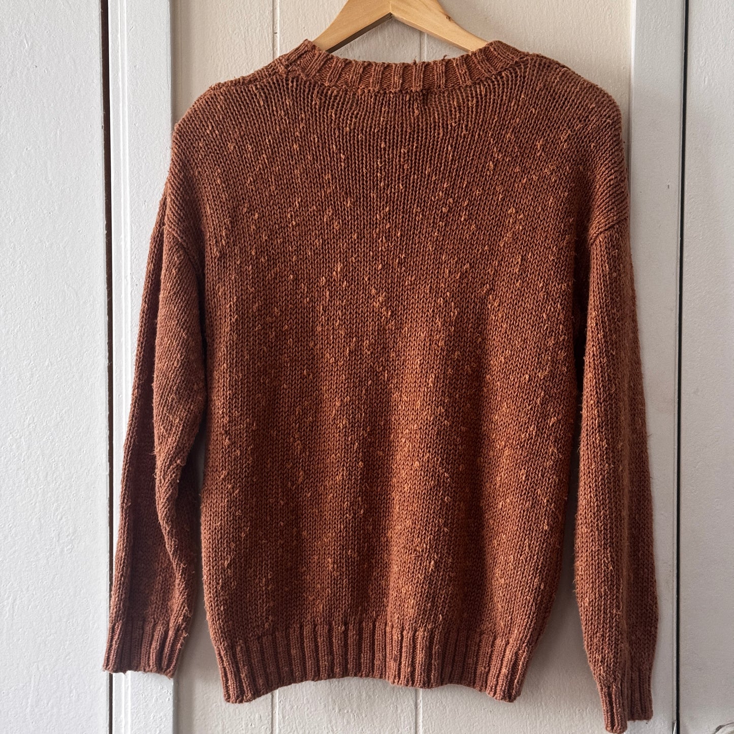 Vintage 80s Outback Red Cable Knit Women’s Sweater Rust Brown Linen Ramie Blend Size Small