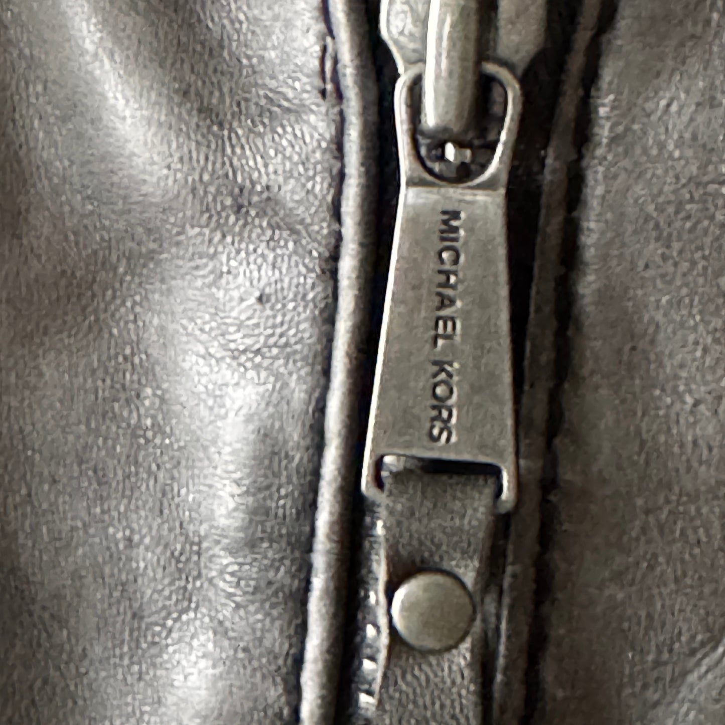 Retro Moto Style Genuine Leather Women’s Jacket – Michael Kors, Gray, Size Medium