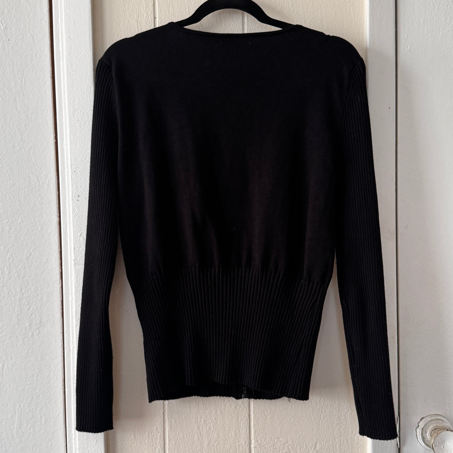 Vintage Black Rhinestone Stretchy Zip-Up Women’s Sweater Belldini Size XL Y2K