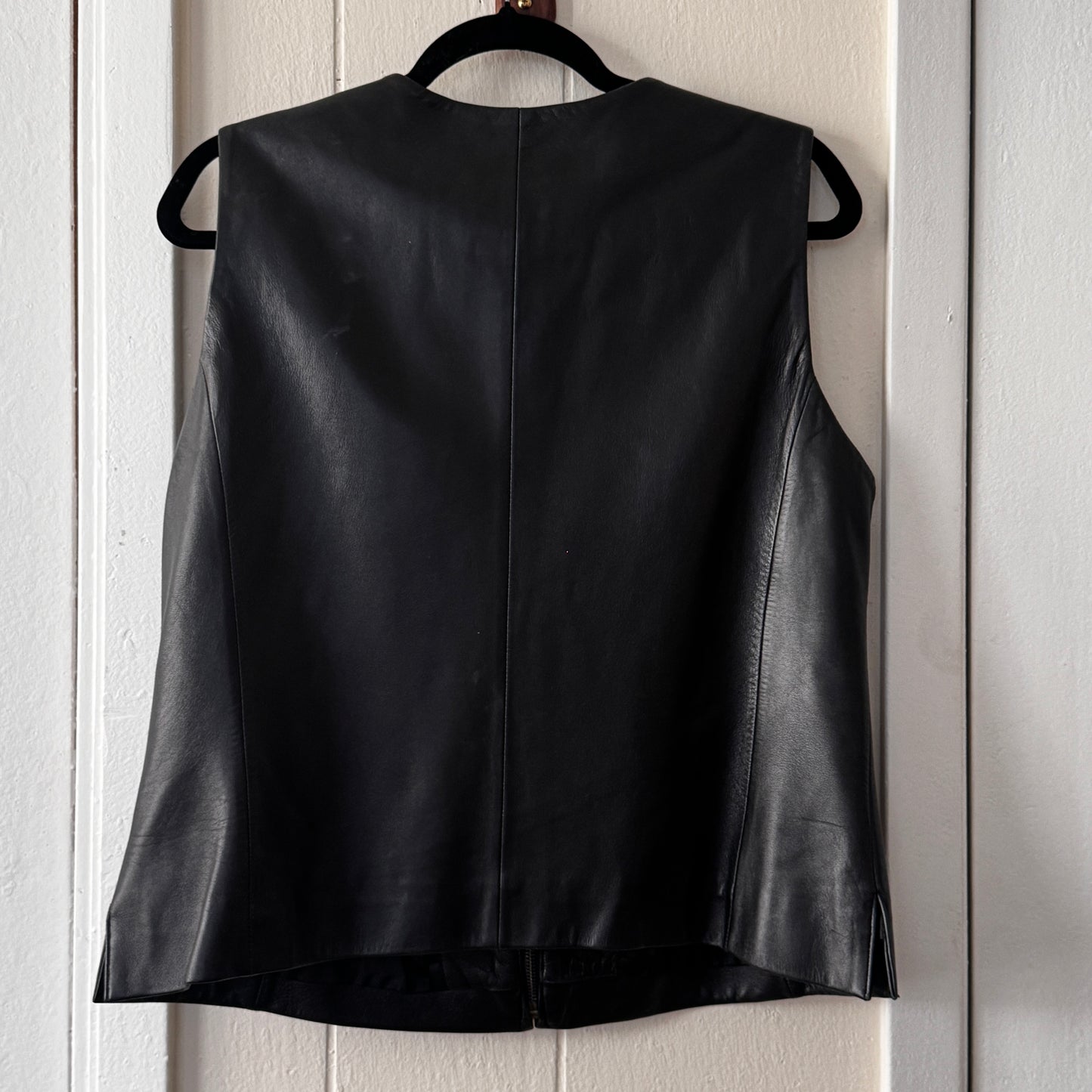 Vintage Black Leather Zip Front Women’s Vest Sleeveless Jacket Valerie by Valerie Stevens Size L