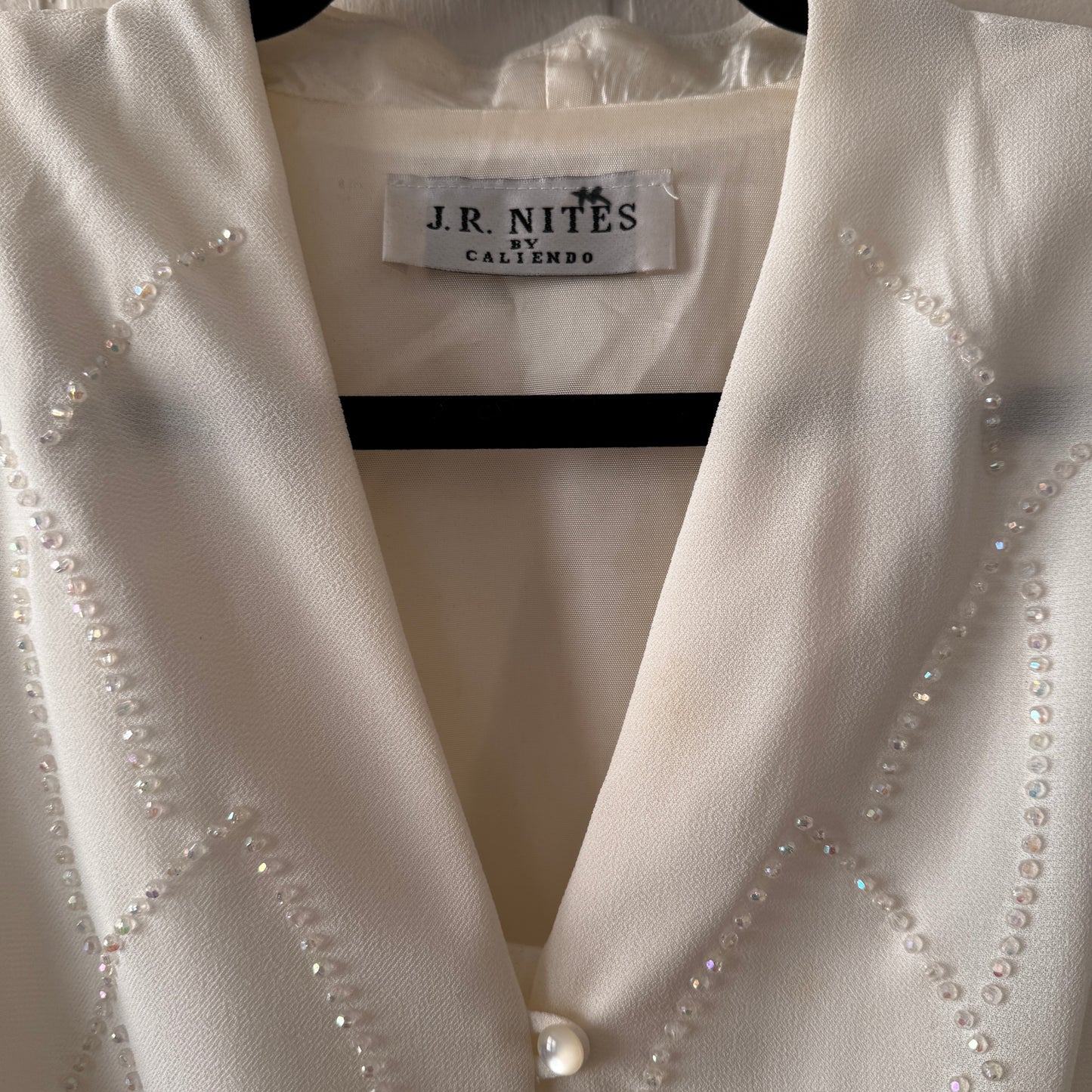 Vintage J.R. Nites by Caliendo Embellished White Women’s Blouse Top Medium Old Hollywood Style