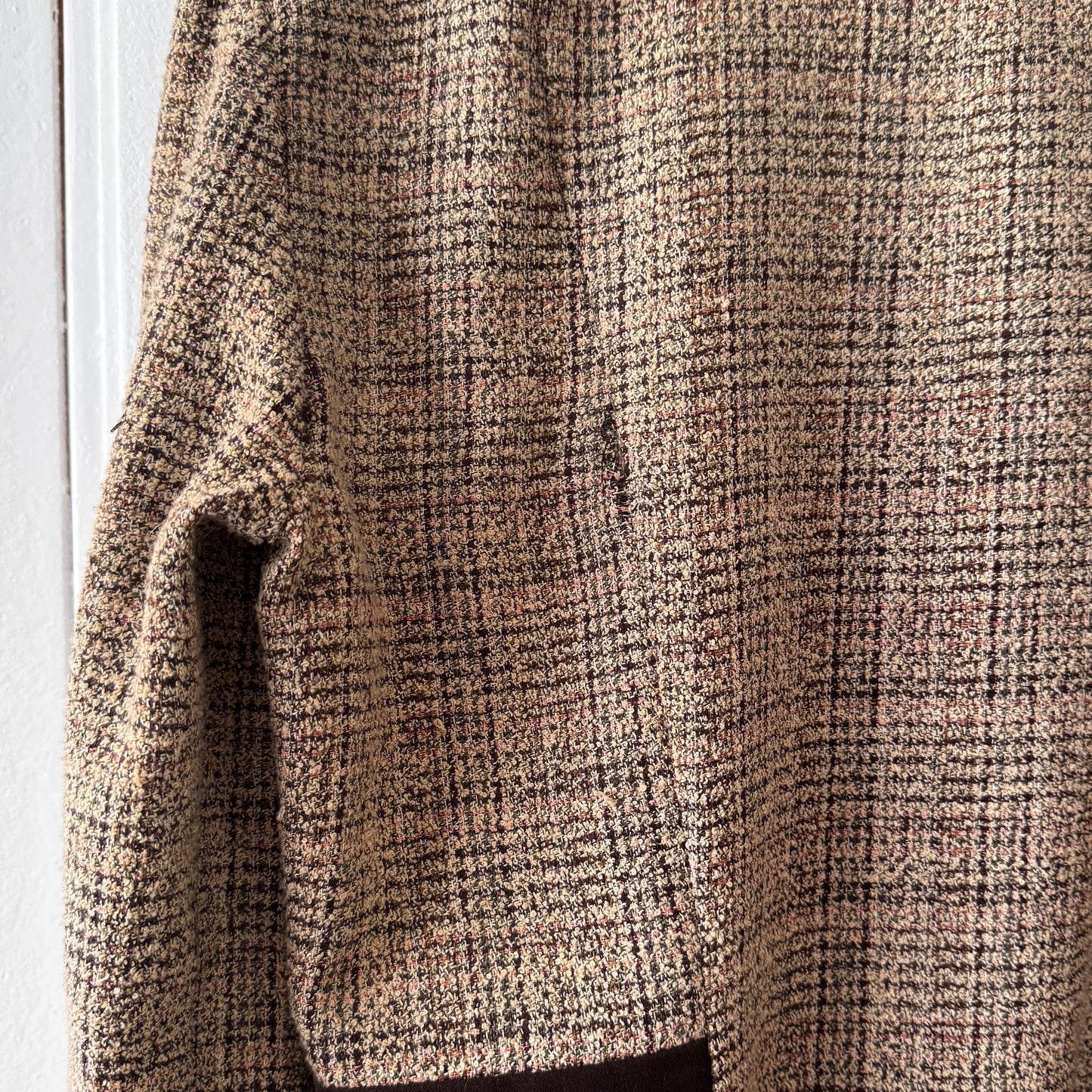 Vintage Tweed Women’s Blazer Faux Suede Trim Connected Apparel Size 10 Brown Check Jacket