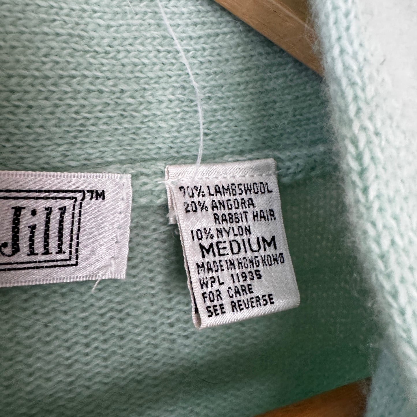 Christie & Jill Vintage Mint Green Lambswool Angora Sweater Medium 80s/90s Soft Touch Knit