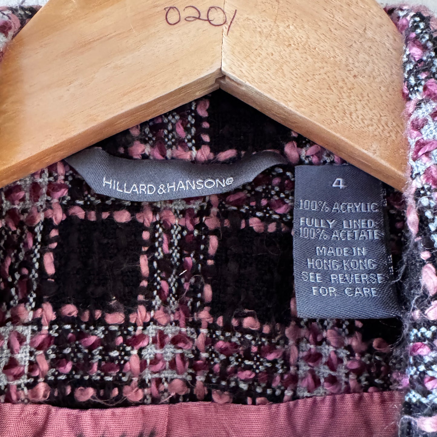 Vintage Hillard & Hanson Pink Bouclé Women’s Tweed Jacket Made in Hong Kong Y2K / 90s Preppy Style Size 4