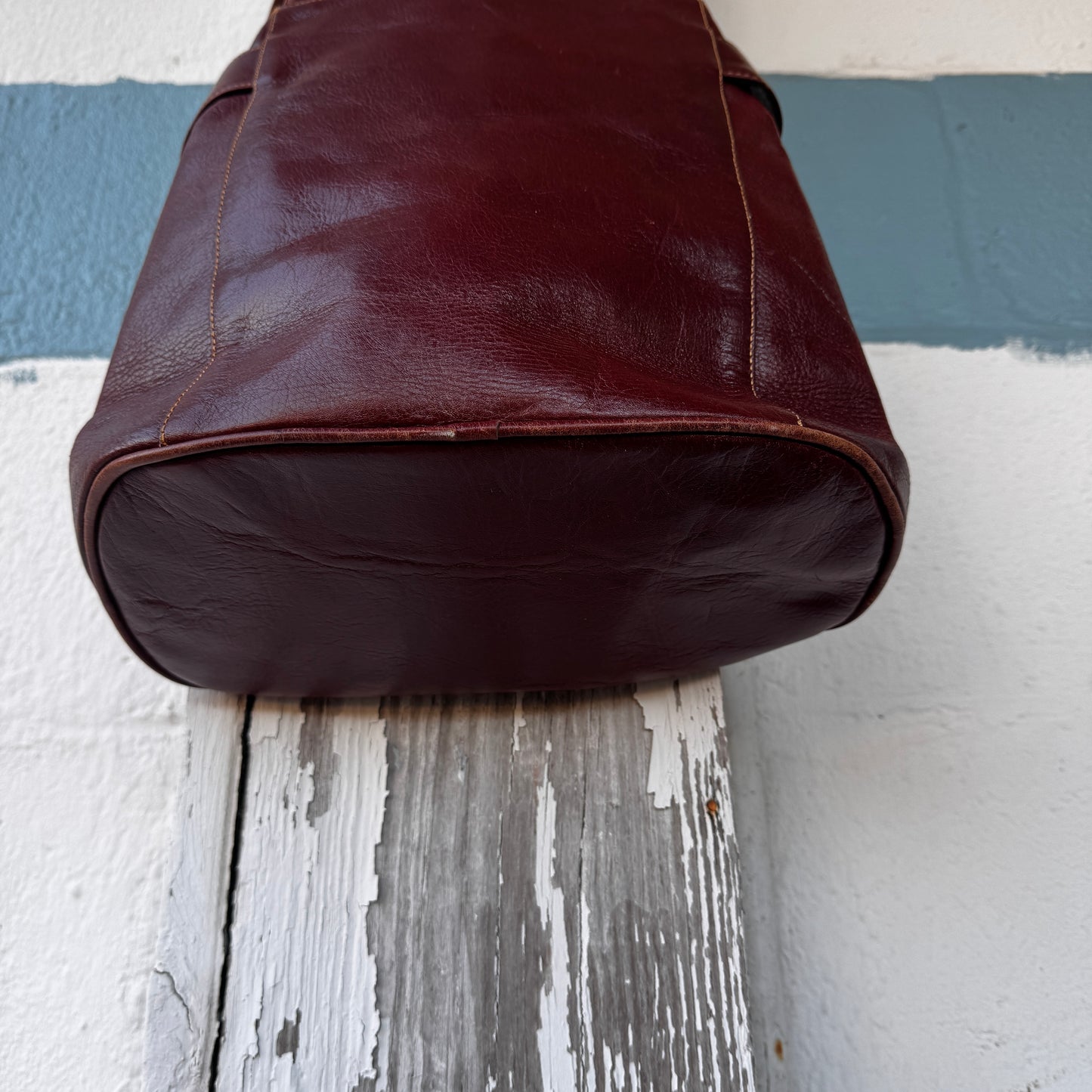 Vintage Mahogany Genuine Leather Shoulder Crossbody Women’s Bag Structured Tote Buckle Detail Timeless