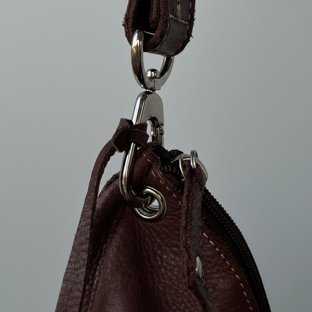 Vintage 2000’s Y2k Fossil Brown Leather Women’s Crossbody Bag Slouchy Soft Pebbled Leather Multi-Pocket Utility Style Bag