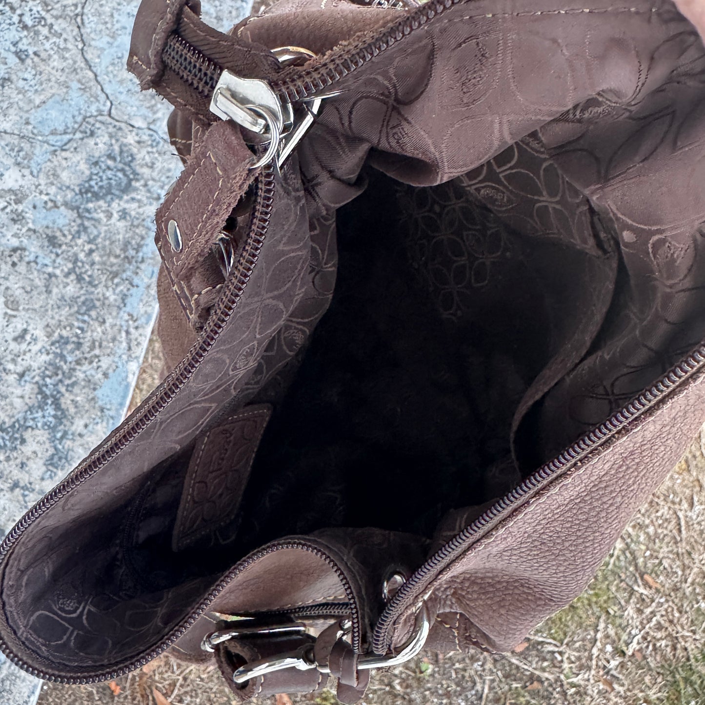 Vintage 2000’s Y2k Fossil Brown Leather Women’s Crossbody Bag Slouchy Soft Pebbled Leather Multi-Pocket Utility Style Bag