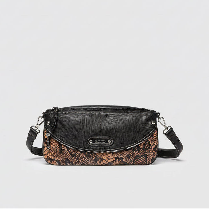 Vintage Y2K XOXO Snakeskin Print Women’s Clutch Wristlet Black & Brown Faux Python Pattern Handbag