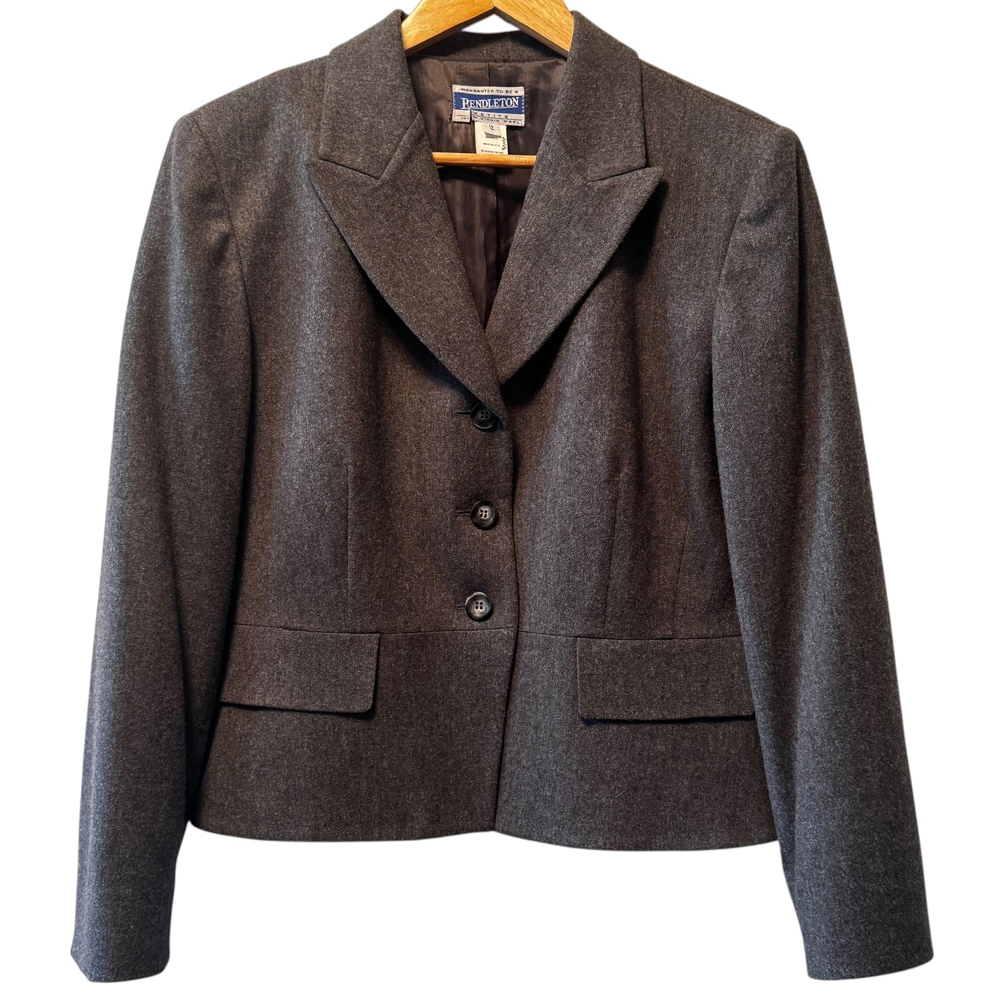Vintage Pendleton Charcoal Wool Women’s Blazer Petite 12 100% Virgin Wool Made in USA Late 80s/90s