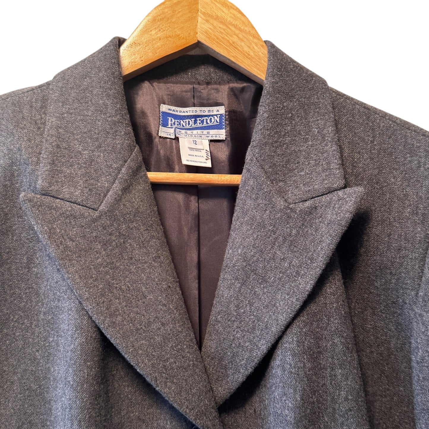 Vintage Pendleton Charcoal Wool Women’s Blazer Petite 12 100% Virgin Wool Made in USA Late 80s/90s
