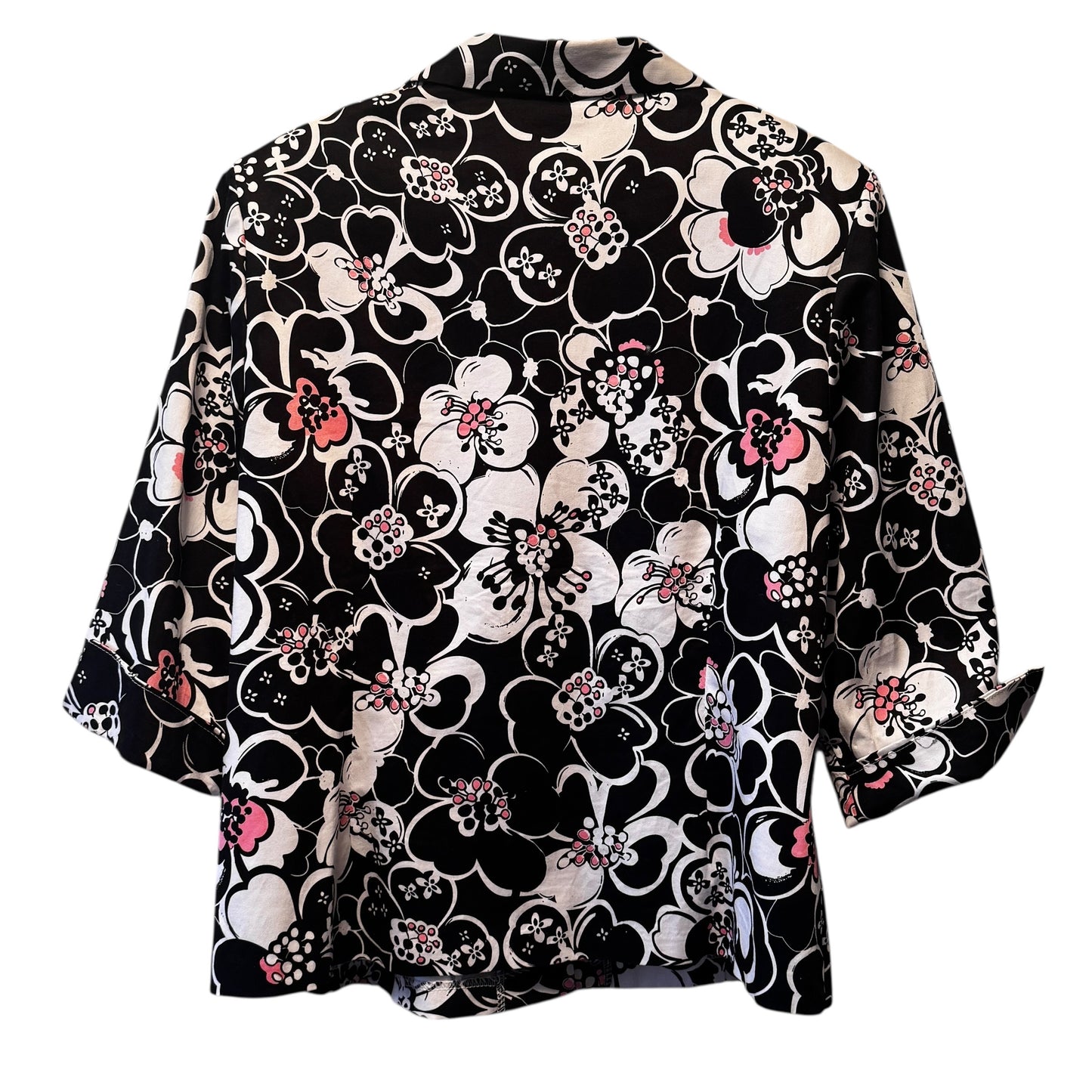 Dressbarn Black White Pink Mod Floral Women’s Blazer Cotton Size 14/16 Made in USA