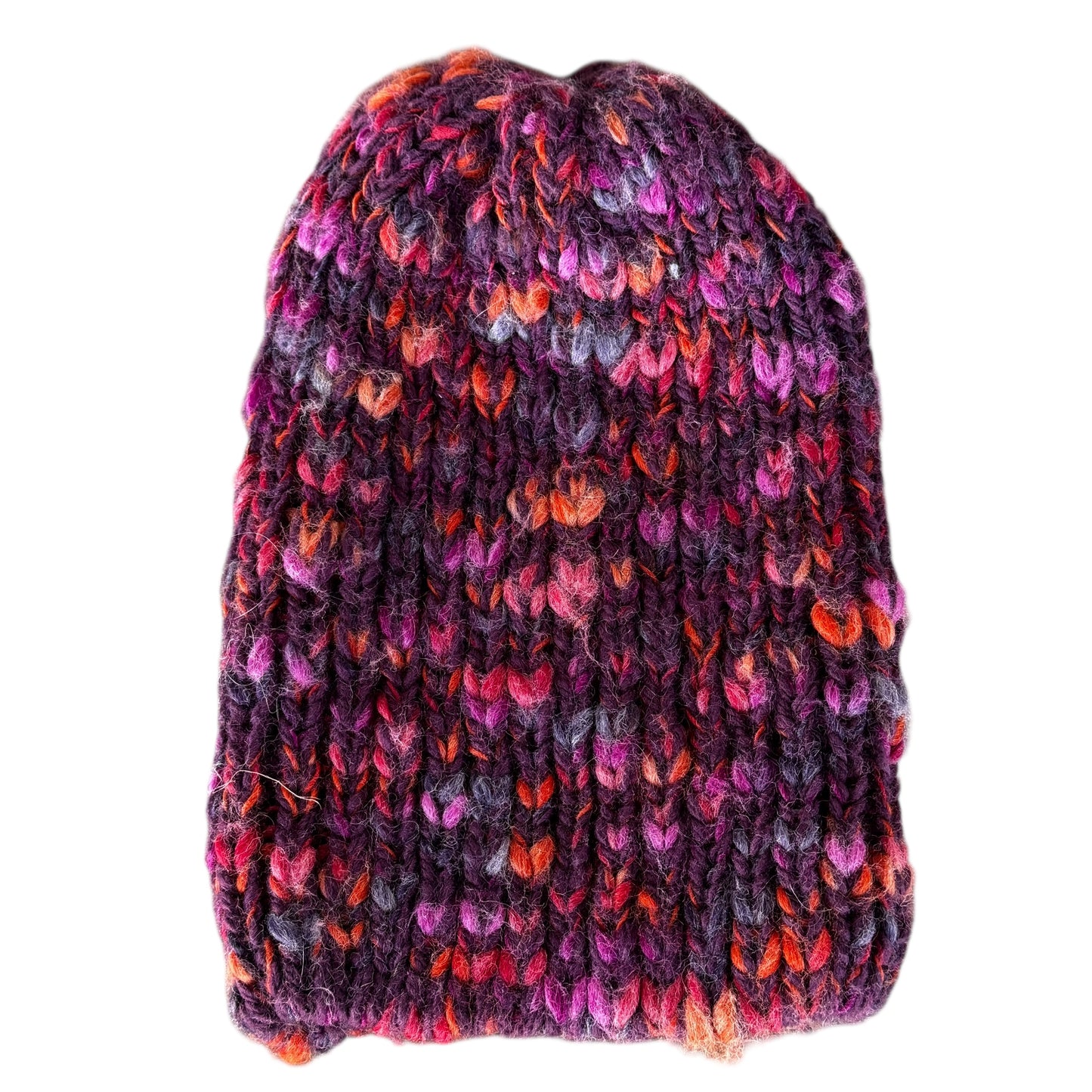 Handmade Chunky Knit Beanie Purple Pink & Orange Speckled Winter Women’s Hat