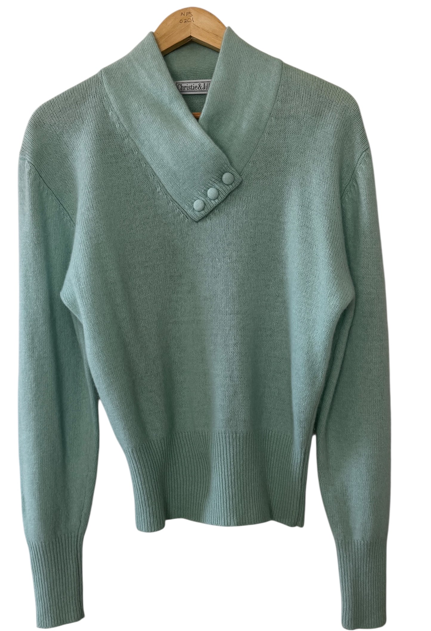 Christie & Jill Vintage Mint Green Lambswool Angora Sweater Medium 80s/90s Soft Touch Knit