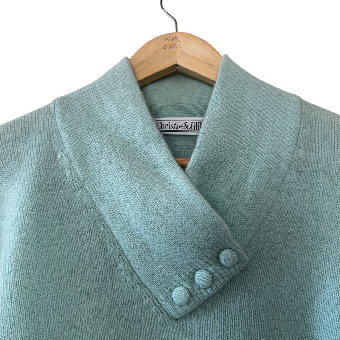 Christie & Jill Vintage Mint Green Lambswool Angora Sweater Medium 80s/90s Soft Touch Knit