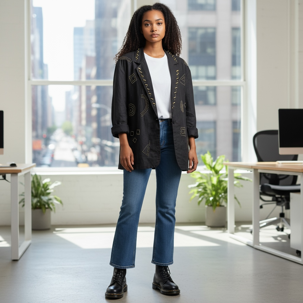 Vintage 1980s Adam Douglass by Adrianna Papell Studded Women’s Blazer | Black Geometric Art Deco Design | Size 10 Made in Hong Kong