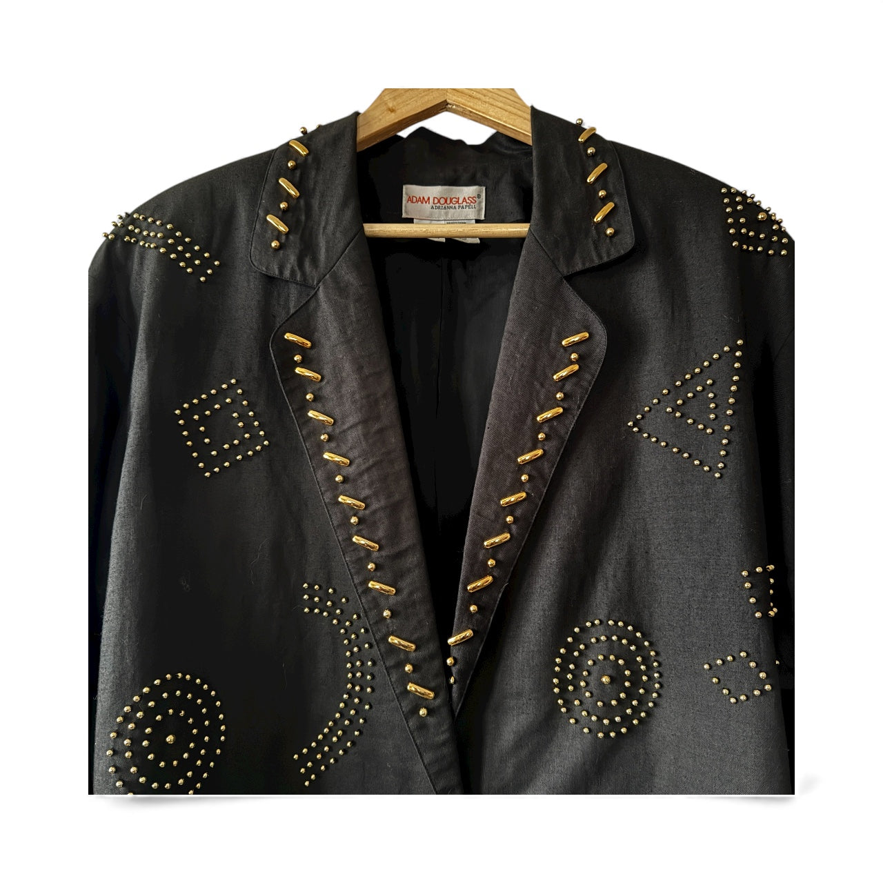 Vintage 1980s Adam Douglass by Adrianna Papell Studded Women’s Blazer | Black Geometric Art Deco Design | Size 10 Made in Hong Kong