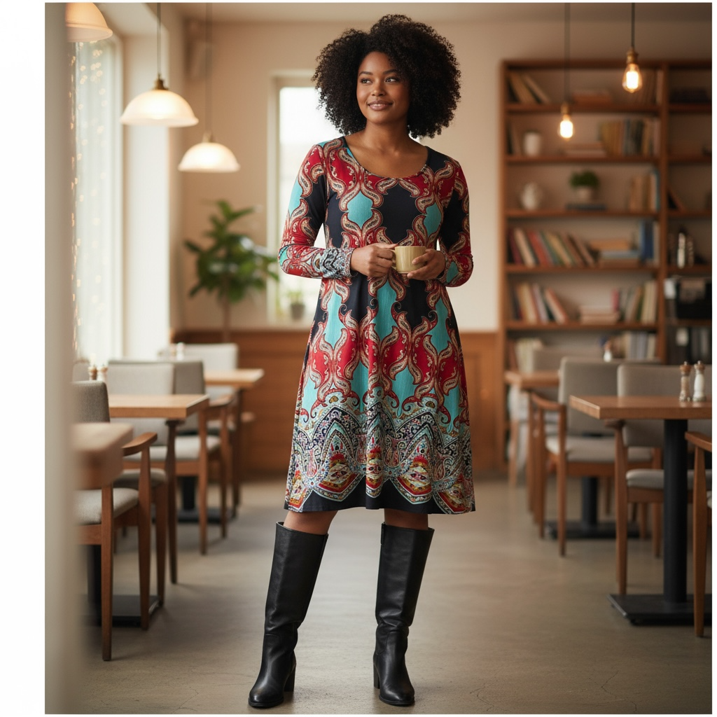 70s Boho Revival Retro Paisley Swing Dress Red Teal Made in LA Dress Women’s Size 1X