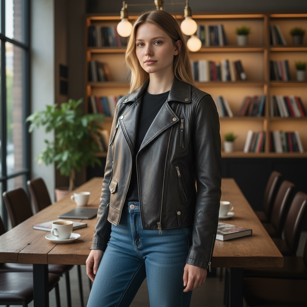 Retro Moto Style Genuine Leather Women’s Jacket – Michael Kors, Gray, Size Medium