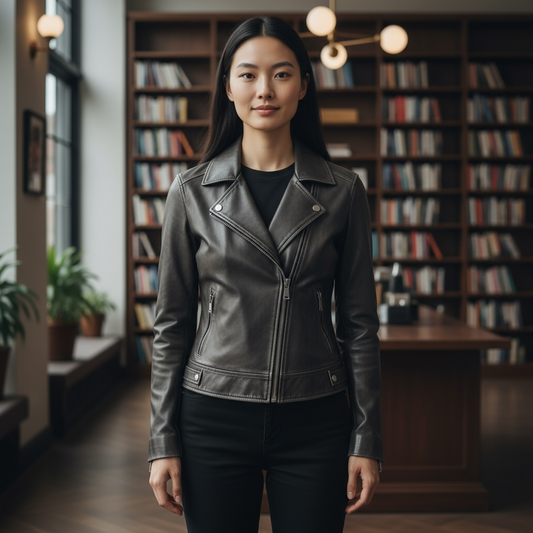 Retro Moto Style Genuine Leather Women’s Jacket – Michael Kors, Gray, Size Medium