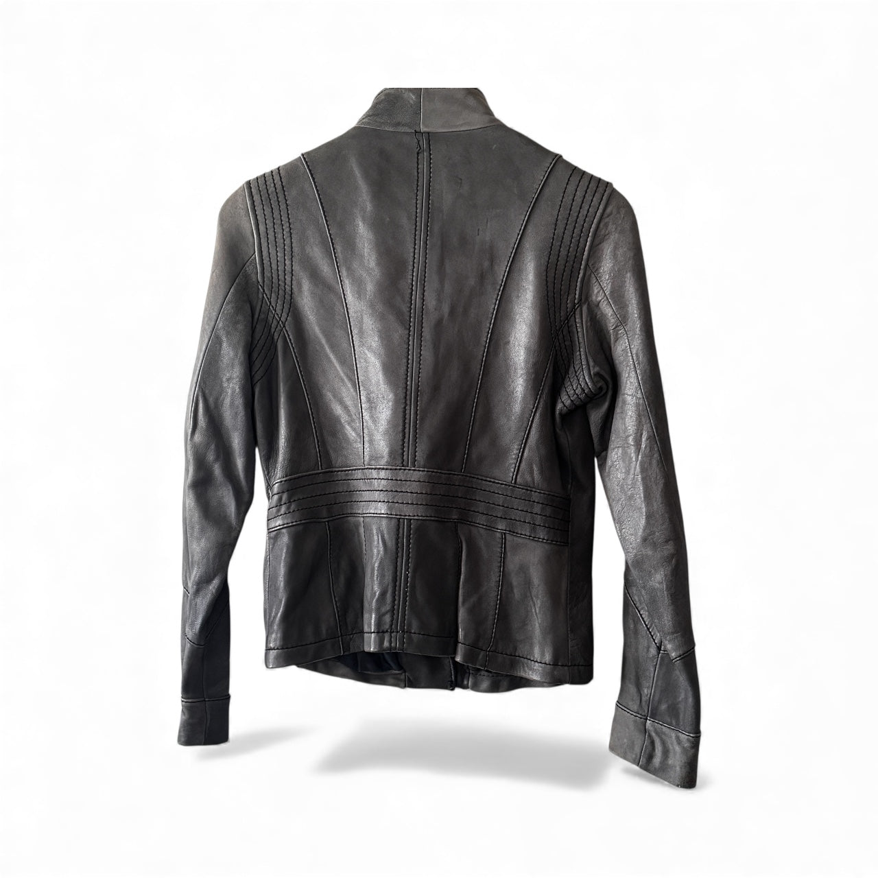 Retro Moto Style Genuine Leather Women’s Jacket – Michael Kors, Gray, Size Medium