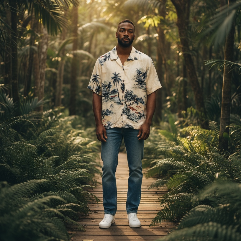 Tommy Bahama Silk Aloha Men’s Shirt Small Beige Tropical Palm Tree Button-Down Retro Vacation Button up Shirt