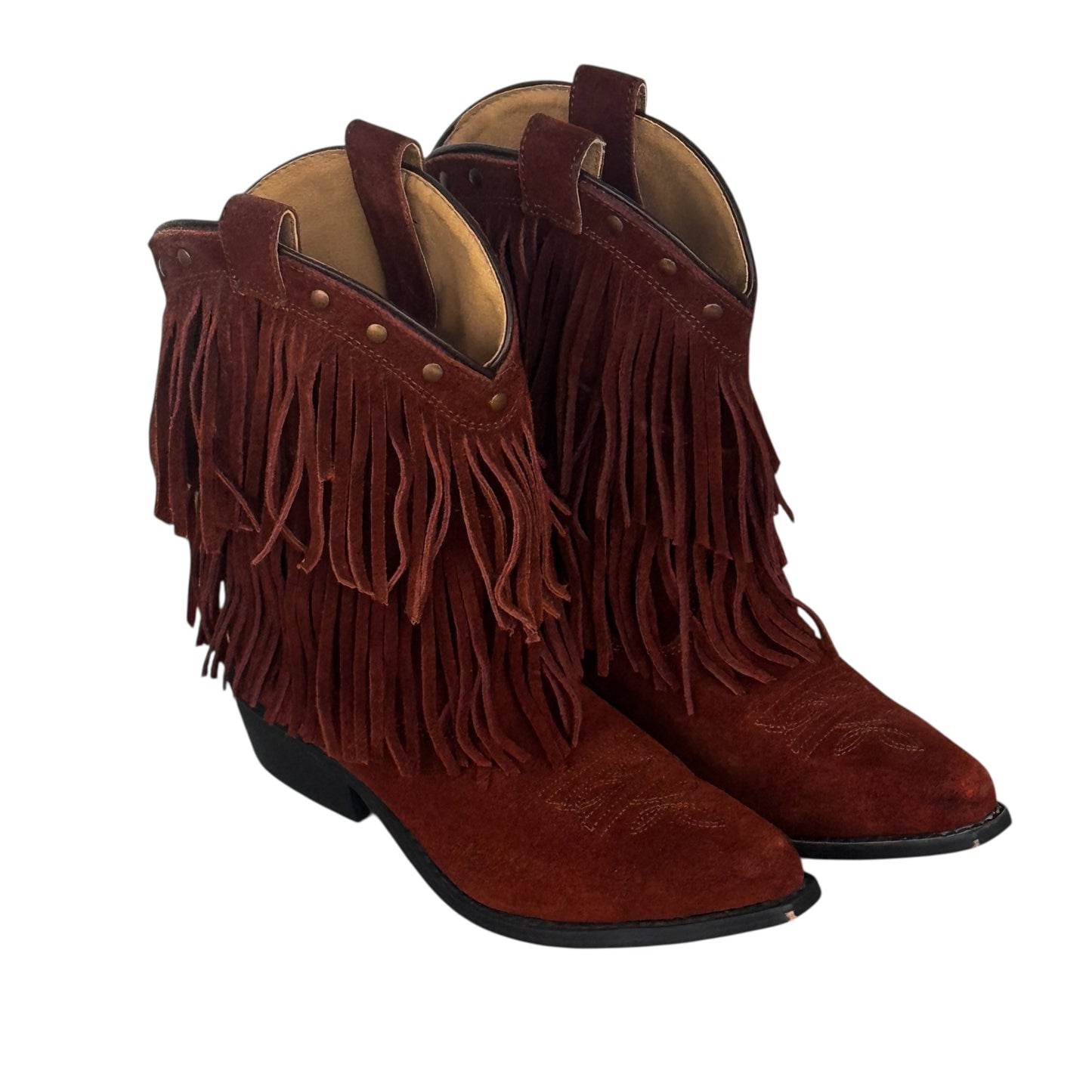 Brown Suede Fringe Western Youth Boots Smoky Mountain Size 3 Fits Women’s Shoe Size 4.5/5 Boho Cowgirl Retro Rodeo