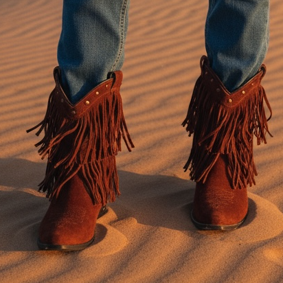Brown Suede Fringe Western Youth Boots Smoky Mountain Size 3 Fits Women’s Shoe Size 4.5/5 Boho Cowgirl Retro Rodeo