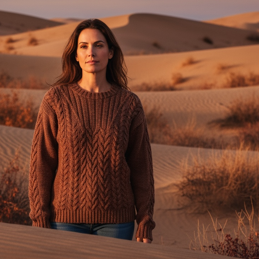 Vintage 80s Outback Red Cable Knit Women’s Sweater Rust Brown Linen Ramie Blend Size Small