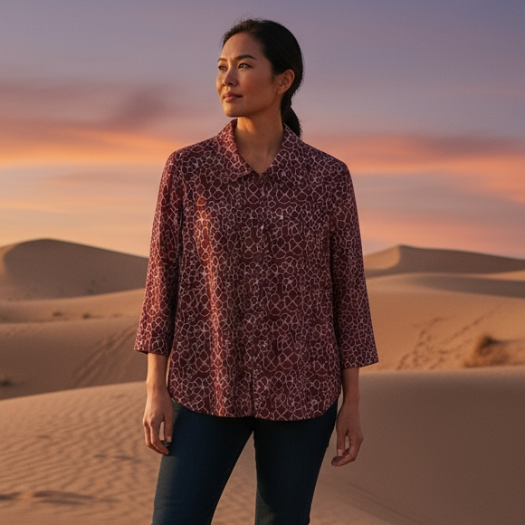 Vintage Sag Harbor Brown Floral Embroidered Button Front Women’s Top/Blouse Linen Rayon Blend Size Medium