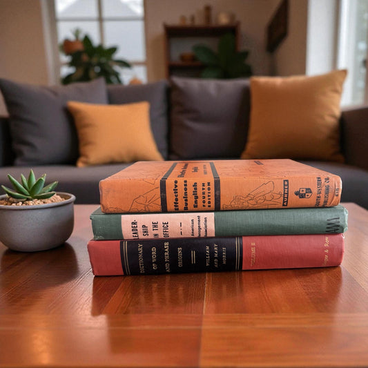 Vintage Book Bundle Mid-Century Office Decor Aesthetic Muted Green & Warm Orange Hardcovers Set of 3