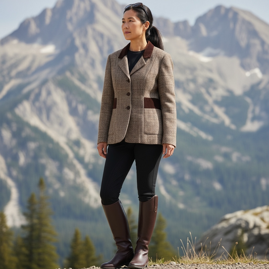 Vintage Tweed Women’s Blazer Faux Suede Trim Connected Apparel Size 10 Brown Check Jacket