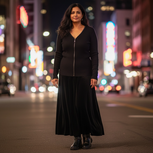 Vintage Black Rhinestone Stretchy Zip-Up Women’s Sweater Belldini Size XL Y2K