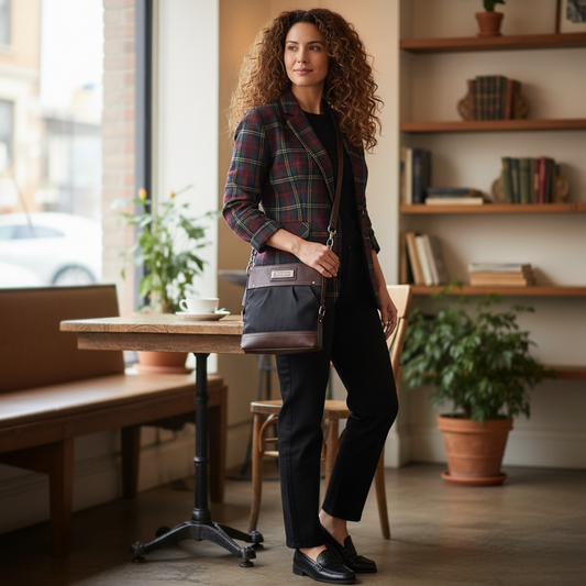 CHAPS Crossbody Women’s Bag Two-Tone Faux Leather & Pebbled Black Brown Adjustable Strap Y2K Classic Streetwear Essentials