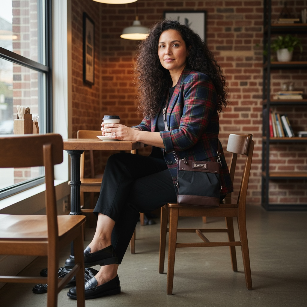 CHAPS Crossbody Women’s Bag Two-Tone Faux Leather & Pebbled Black Brown Adjustable Strap Y2K Classic Streetwear Essentials