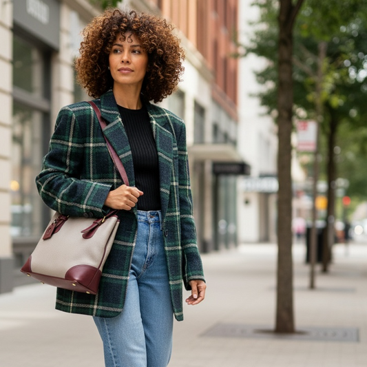 Vintage Liz Claiborne Genuine Leather Women’s Tote Bag Cream Pebbled Body Chestnut Trim Classic Preppy Equestrian Style