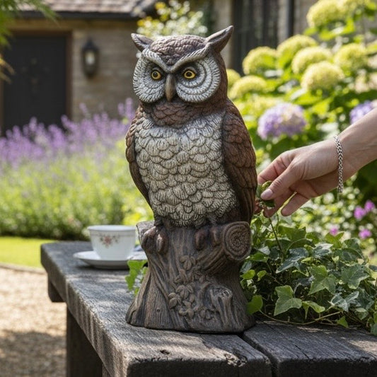 Vintage Style Great Horned Owl Garden Statue Hand-Painted Ceramic Slip Cast Pottery Home Décor