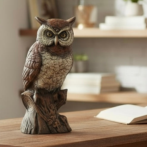 Vintage Style Great Horned Owl Garden Statue Hand-Painted Ceramic Slip Cast Pottery Home Décor