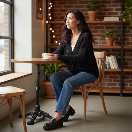 Vintage 90s Black Knit Grandma Sweater Floral Tufted Detail Cozy Grannycore Women’s Large